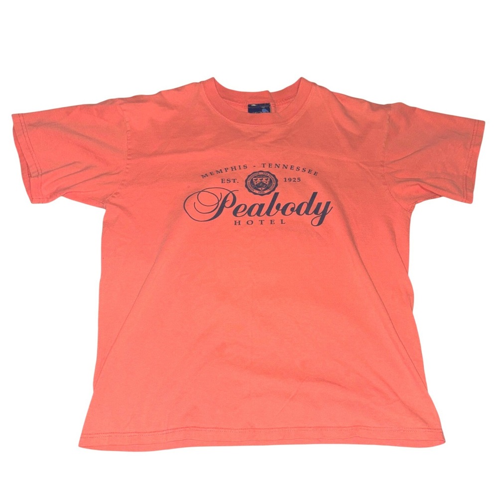 The Peabody Memphis Hotel Graphic T-Shirt Mens Medium Coral Orange Cotton Tee